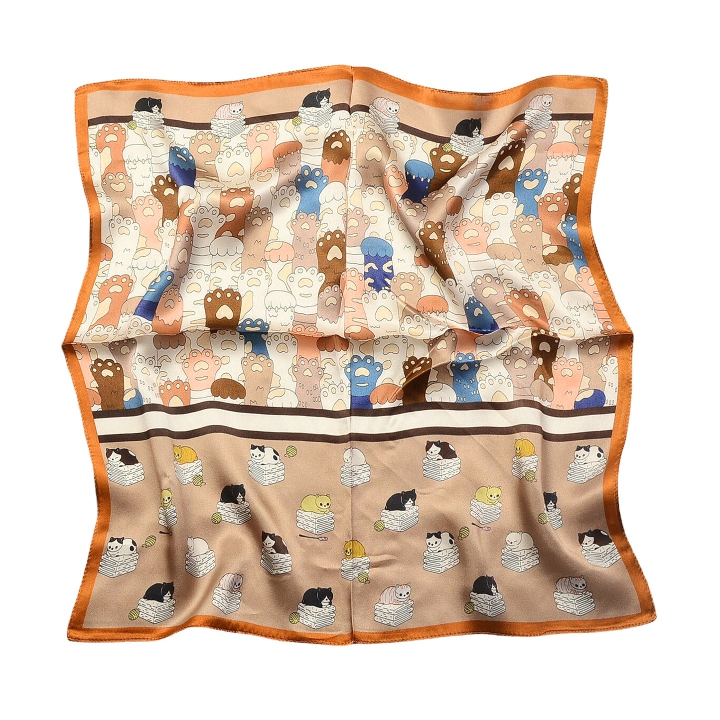 Cat Loaf and Paw Prints Pure Mulberry Silk Scarf Bandana