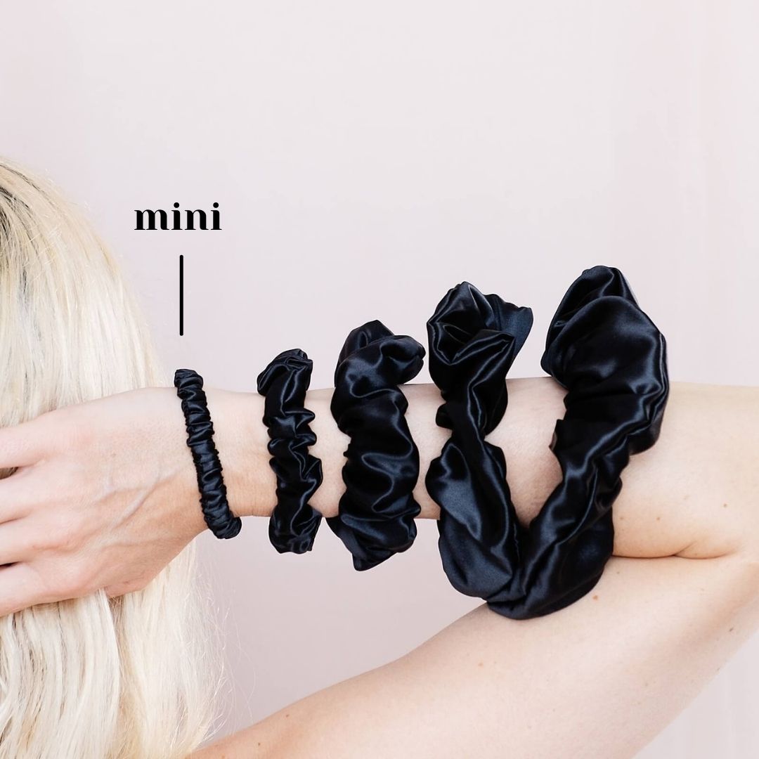 3 Pack Premium Mulberry Silk Scrunchies - Black - Mini - Lovesilk.co.nz