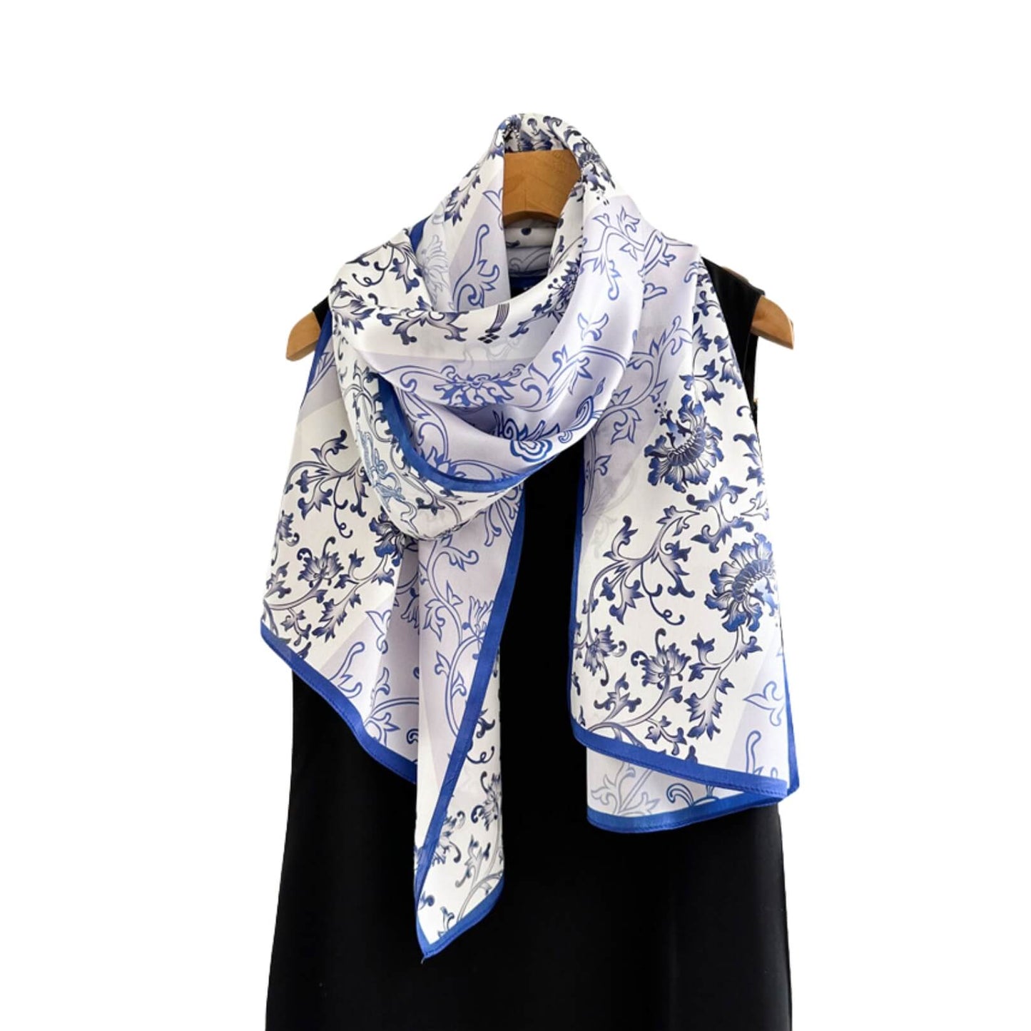 Vintage Luxe Pure Mulberry Silk Extra Large Long Scarf - Blue