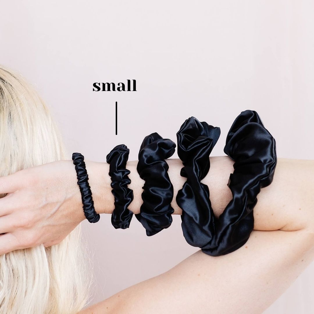 3 Pack Premium Mulberry Silk Scrunchies - Black - Small - Lovesilk.co.nz