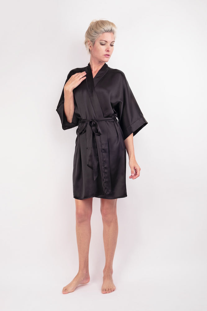 100% Mulberry Silk Kimono Robe - Champagne