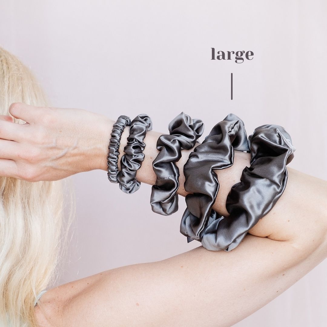 3 Pack Premium Mulberry Silk Scrunchies - Grey - Large - Lovesilk.co.nz