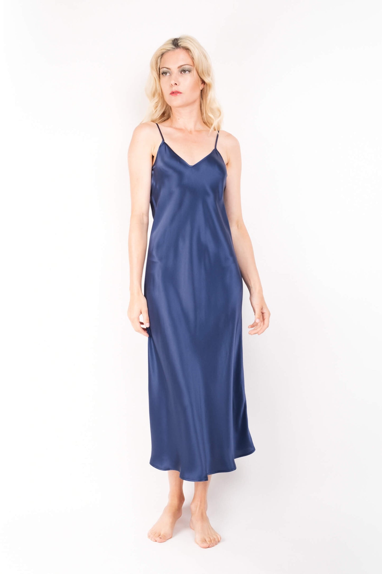 Vintage-Inspired Silk Slip Dress - Blue - Lovesilk.co.nz