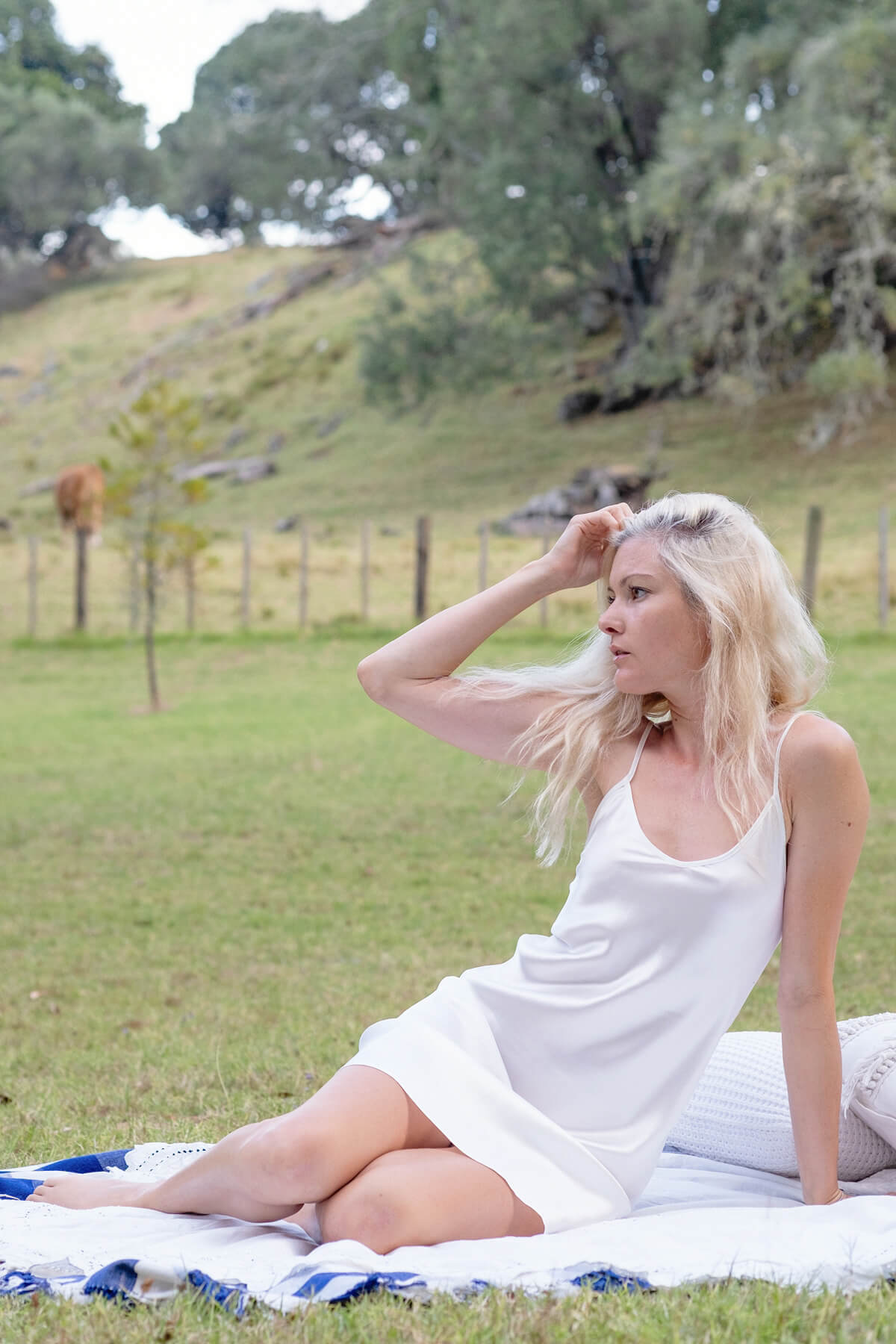 Bias-cut 100% Mulberry Silk Nightgown Spaghetti Strap Chemise Nightdress Everyday Slip - Ivory White