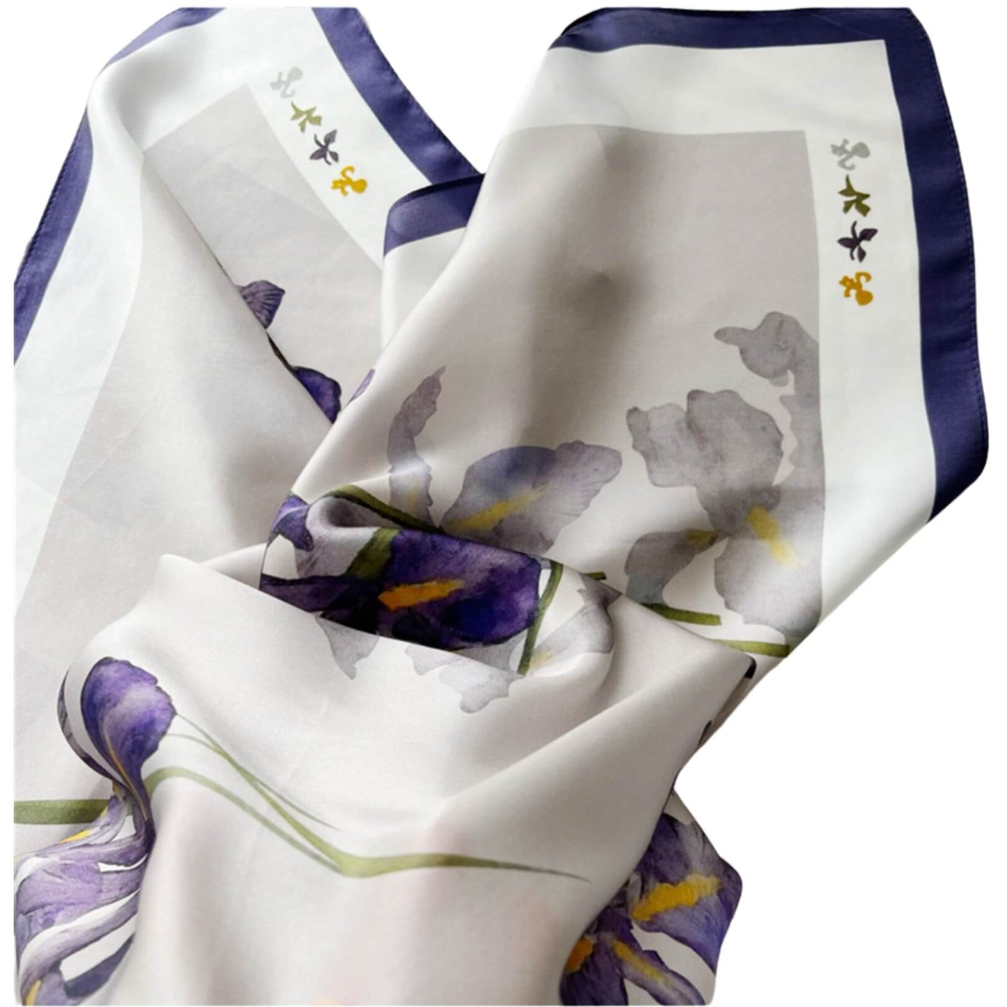 Watercolor Iris Pure Mulberry Silk Long Scarf Silk Twilly