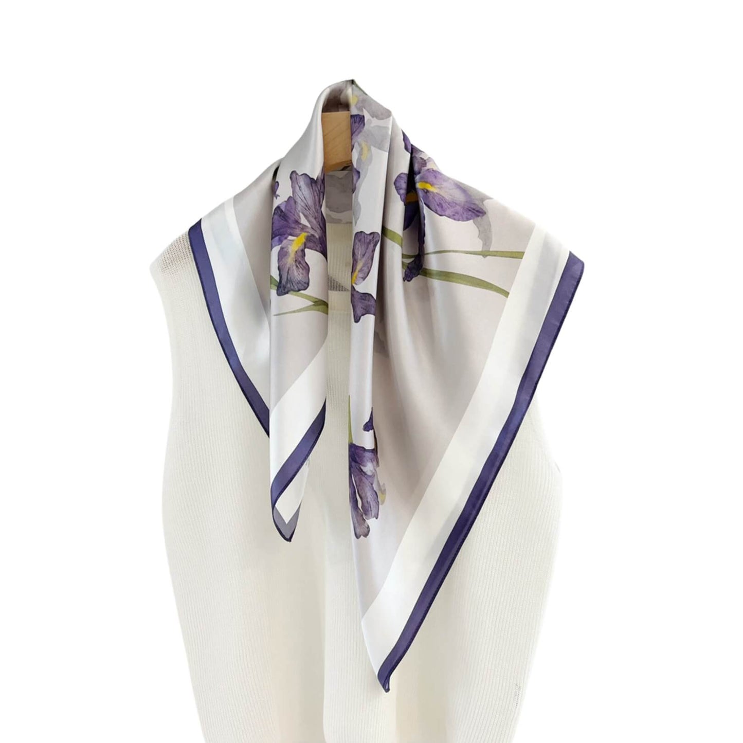 Watercolor Iris Pure Mulberry Silk Long Scarf Silk Twilly