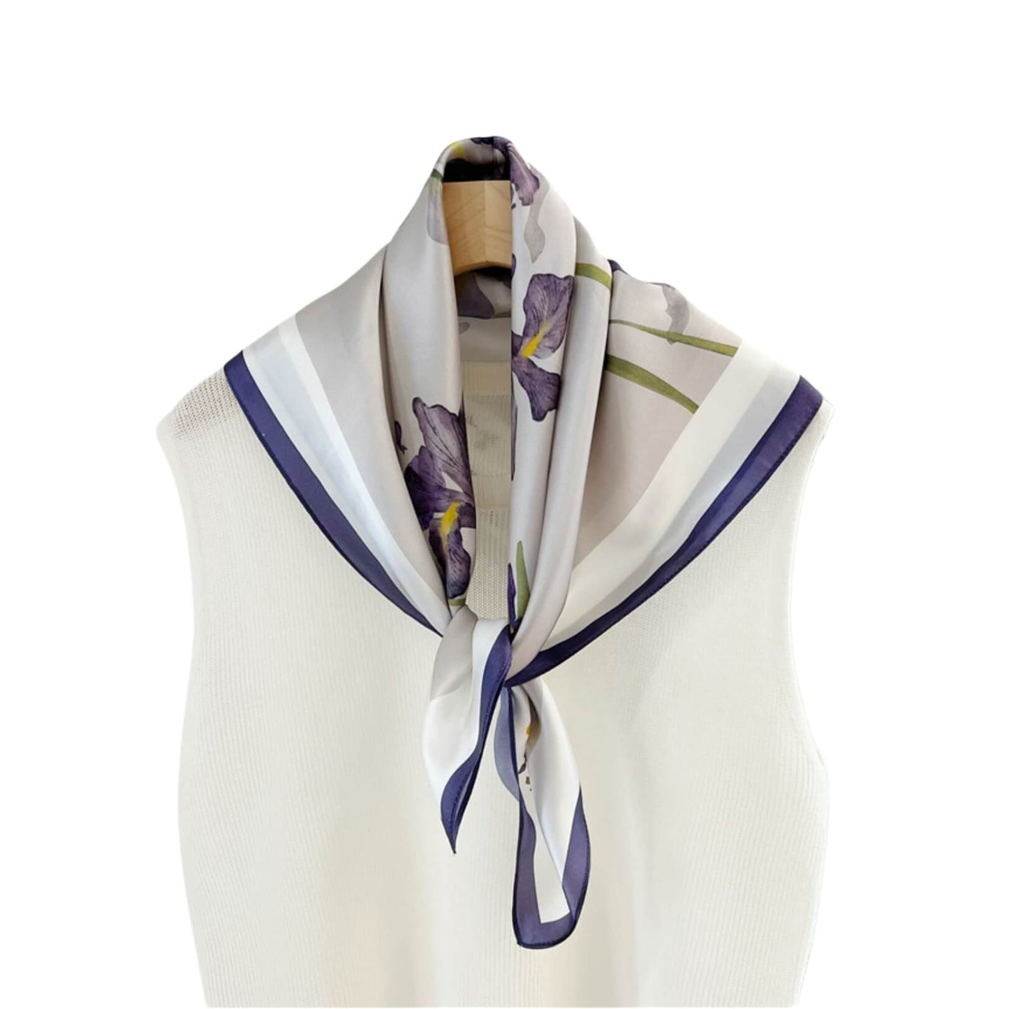 Watercolor Iris Pure Mulberry Silk Long Scarf Silk Twilly
