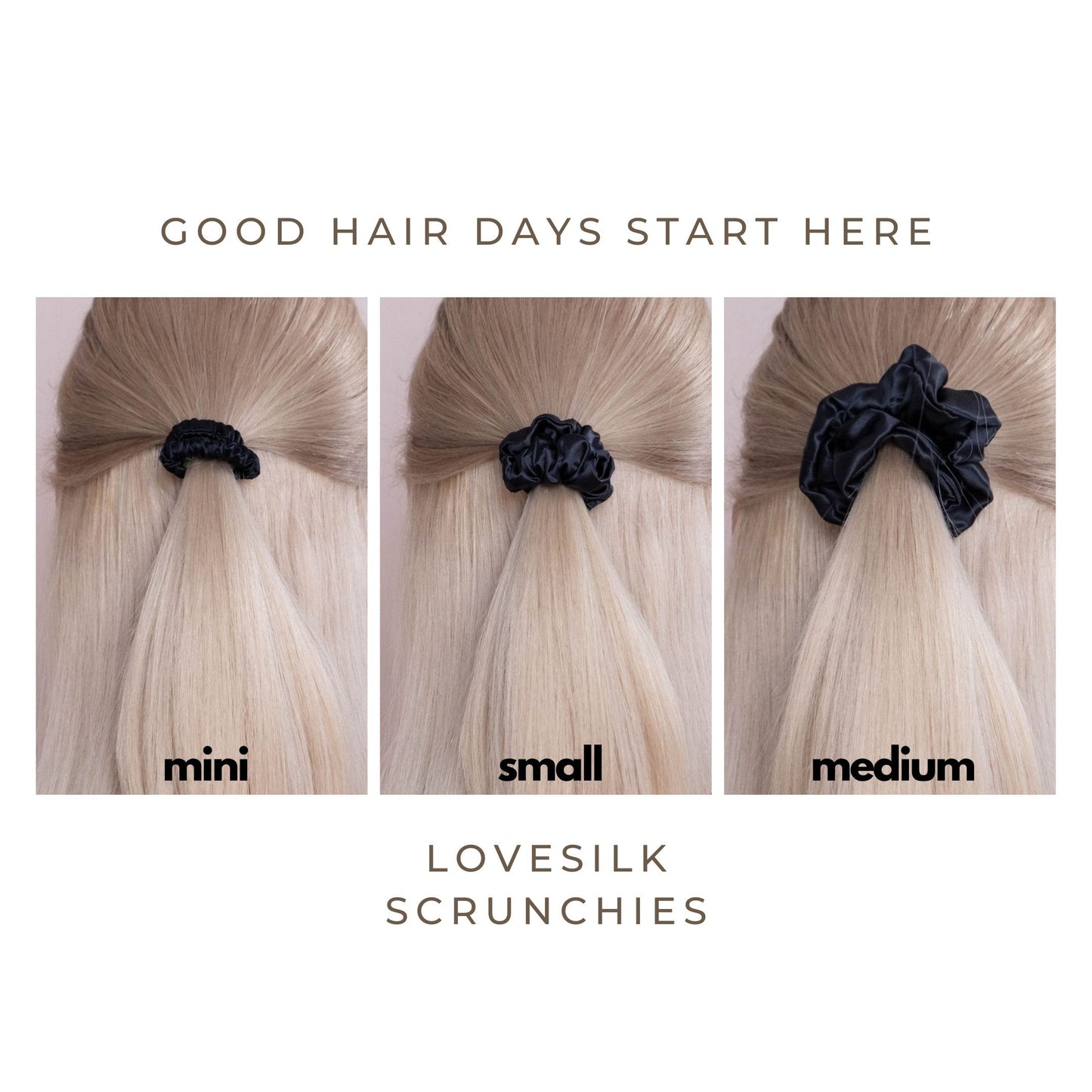 3 Pack Premium Mulberry Silk Scrunchies - Black - Mini - Lovesilk.co.nz
