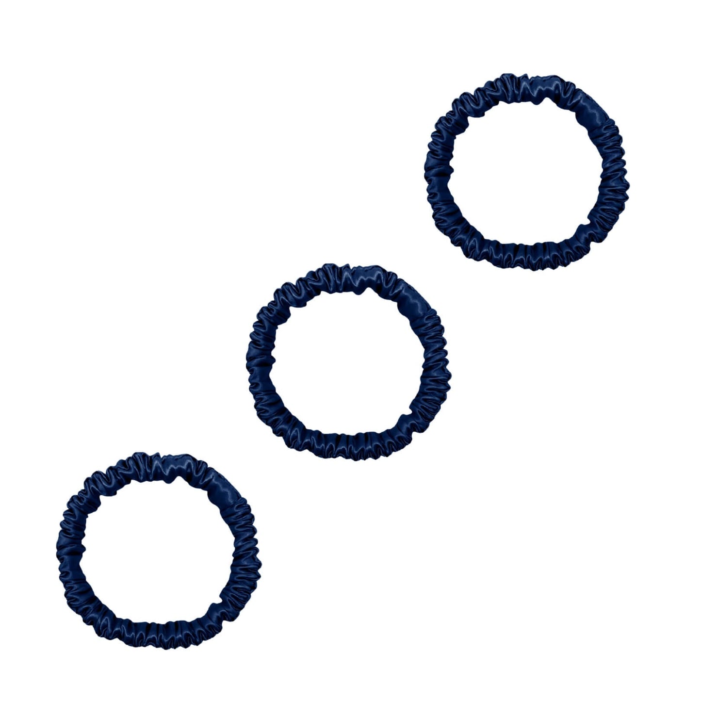 3 Pack Premium Mini Mulberry Silk Scrunchies - Navy Blue
