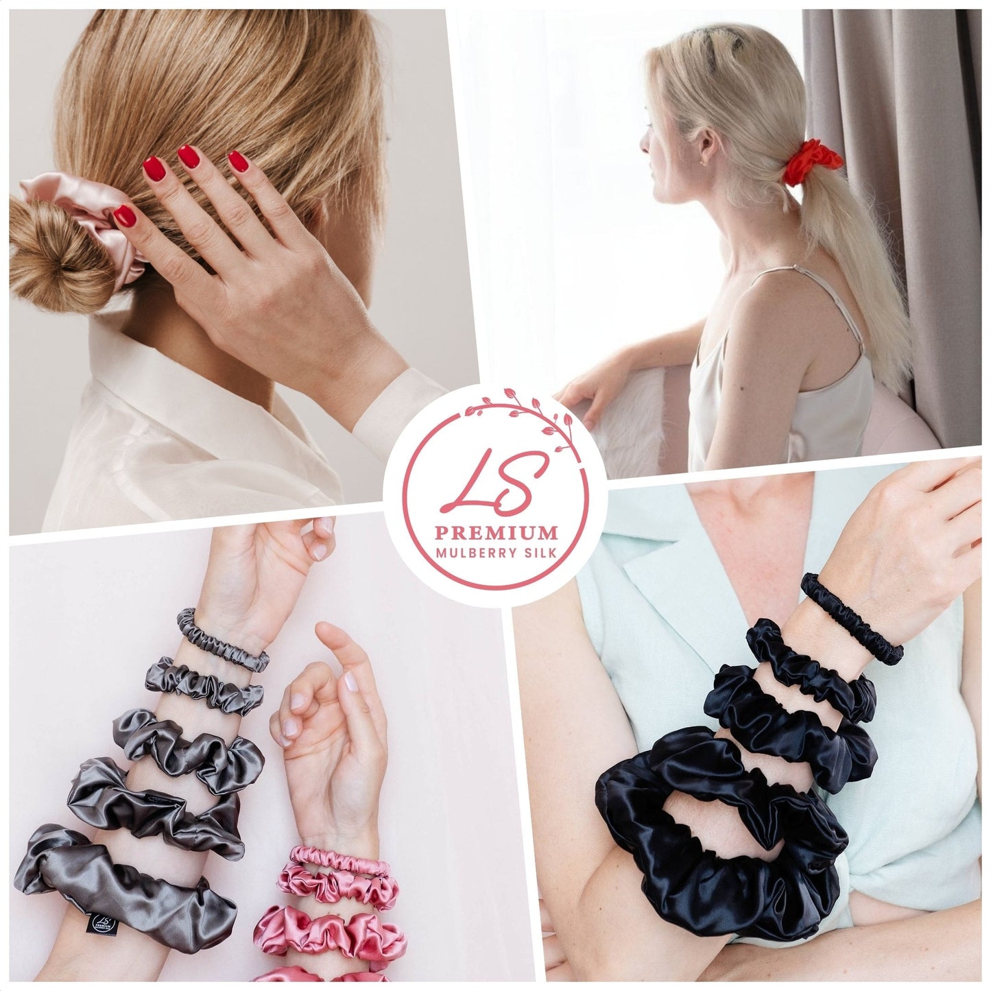 3 Pack Premium Mulberry Silk Scrunchies - Black - Small - Lovesilk.co.nz