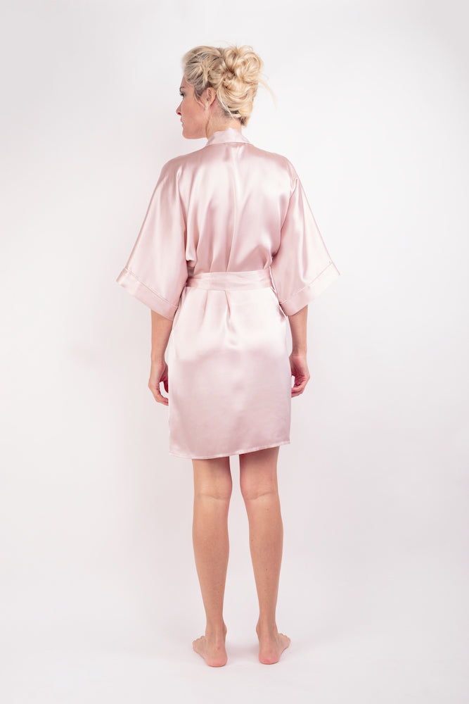 100% Mulberry Silk Kimono Robe - Champagne
