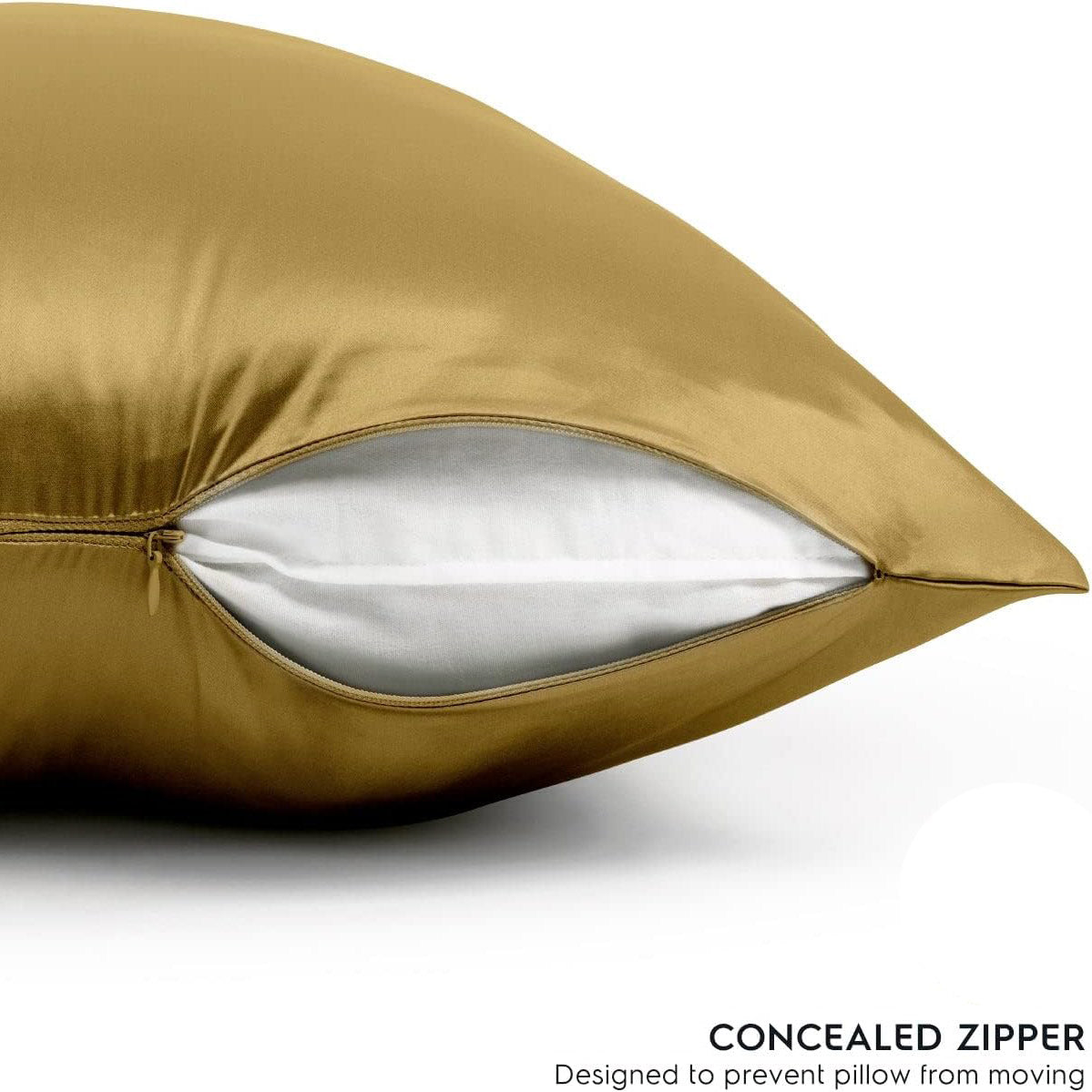Luxury Yellow Gold Silk Pillowcase- NZ Standard Size - Zip Closure