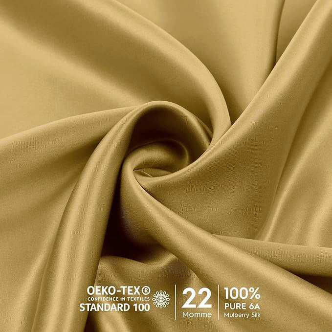 Luxury Yellow Gold Silk Pillowcase- NZ Standard Size - Zip Closure