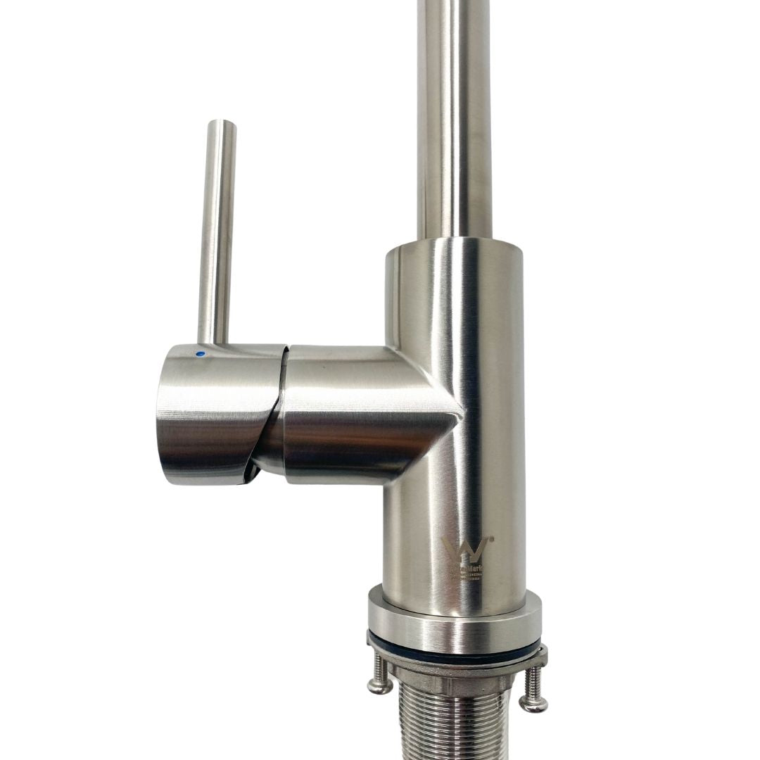 Premium Luxury Gooseneck Kitchen Pull Out Commercial Mixer Single Handle 360 Degree Rotation - Brushed Stainless Steel / Silver