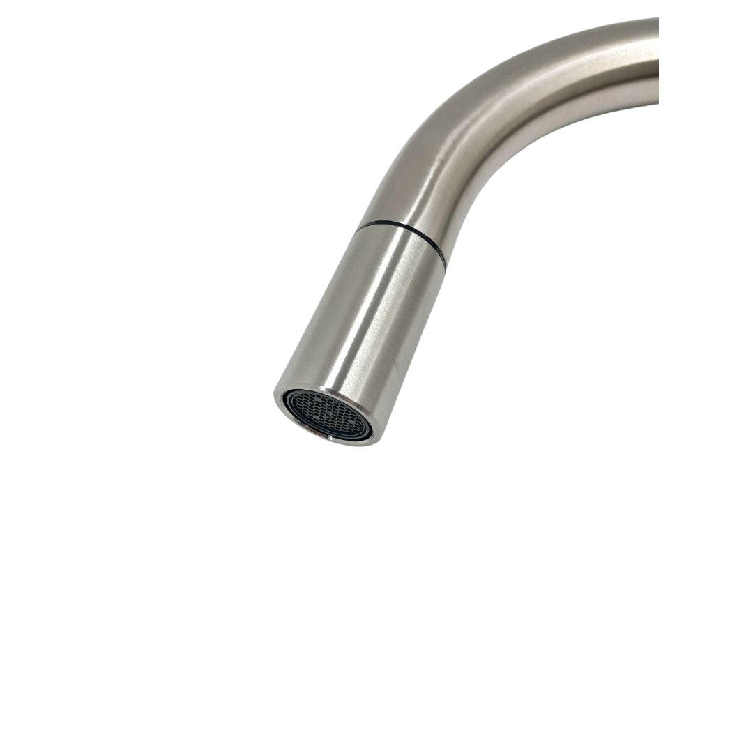 Premium Luxury Gooseneck Kitchen Pull Out Commercial Mixer Single Handle 360 Degree Rotation - Brushed Stainless Steel / Silver