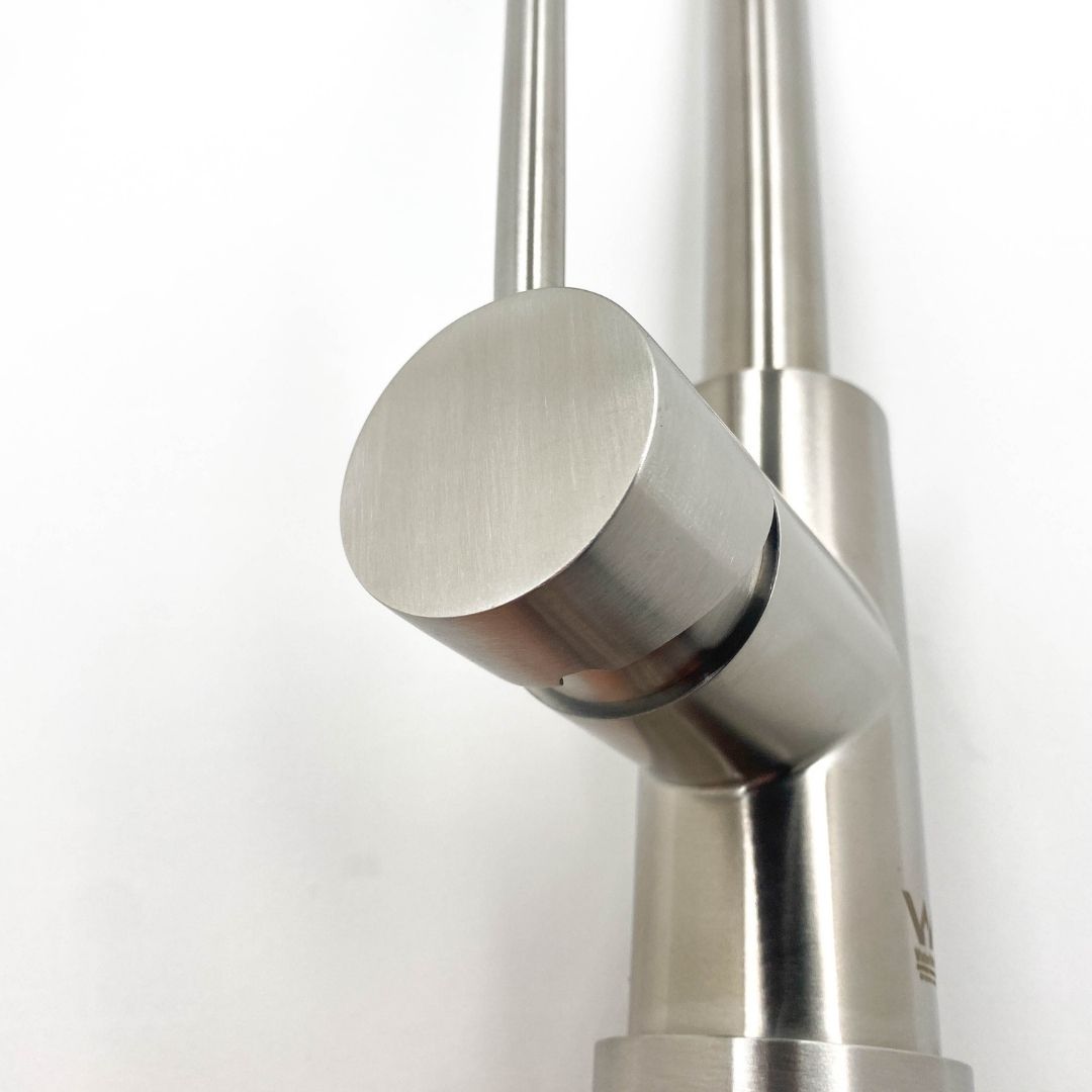 Premium Luxury Gooseneck Kitchen Pull Out Commercial Mixer Single Handle 360 Degree Rotation - Brushed Stainless Steel / Silver