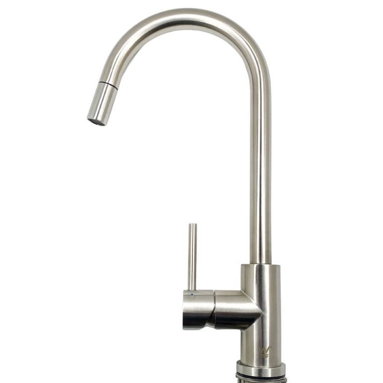 Premium Luxury Gooseneck Kitchen Pull Out Commercial Mixer Single Handle 360 Degree Rotation - Brushed Stainless Steel / Silver