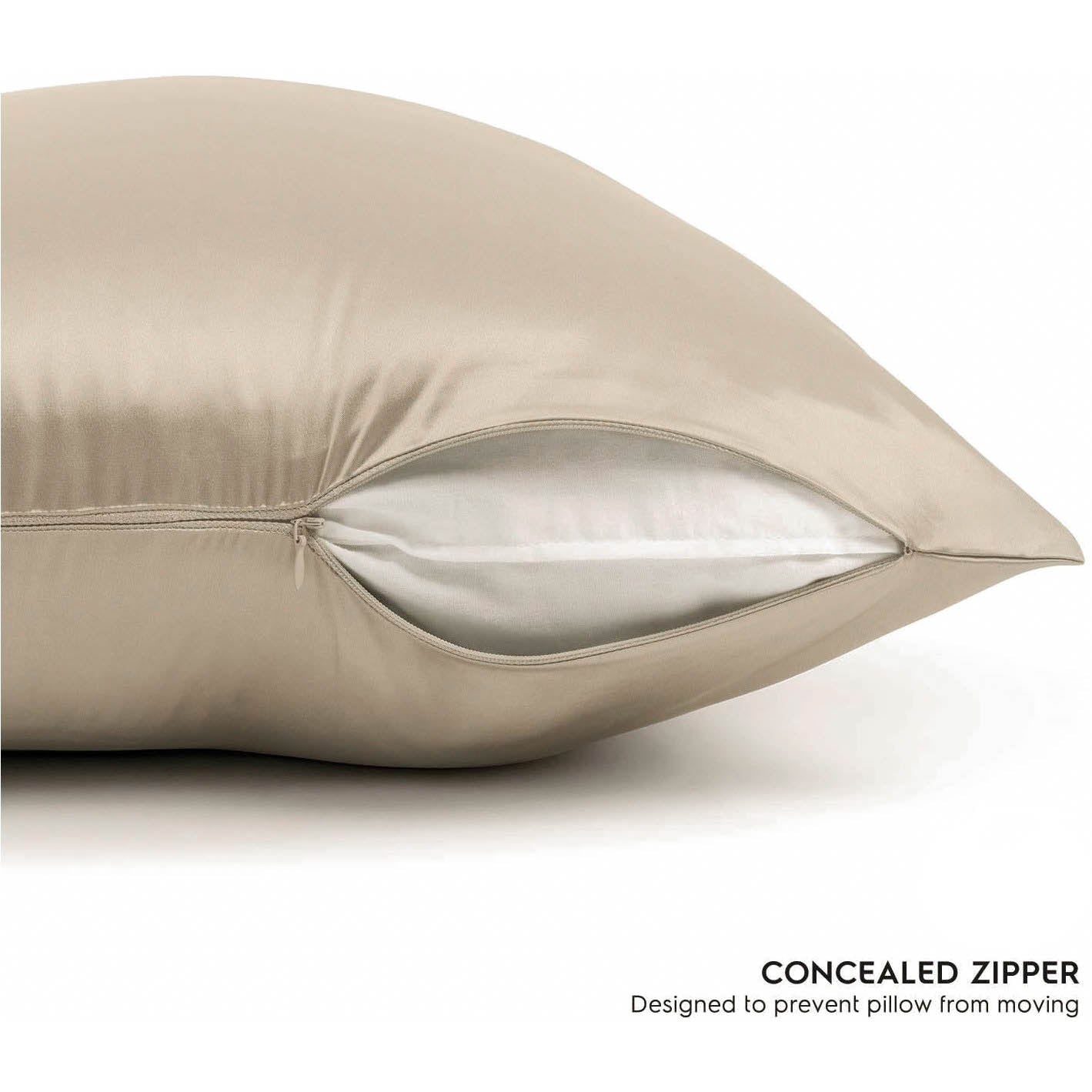 Champagne Silk Pillowcase- NZ Standard Size - Zip Closure - Lovesilk.co.nz