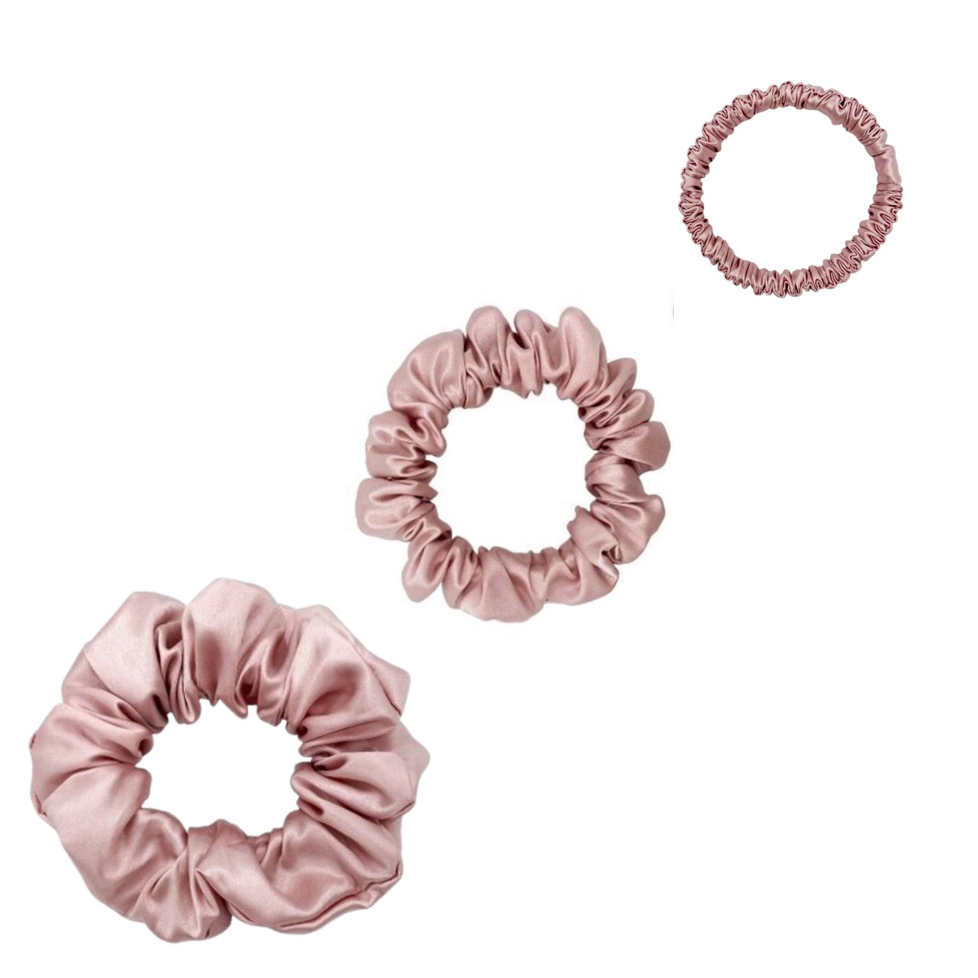 Silk Scrunchies Set - White - Mini, Small, Medium - Lovesilk.co.nz