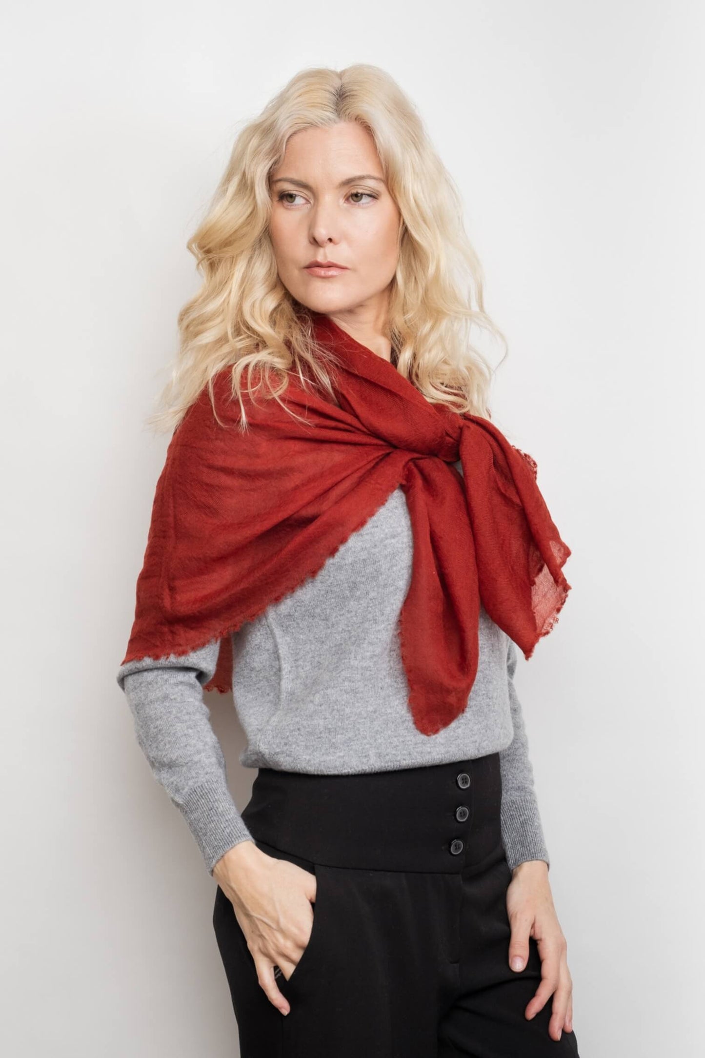 Ultrafine Lightweight Cashmere Scarf - Sangria Red