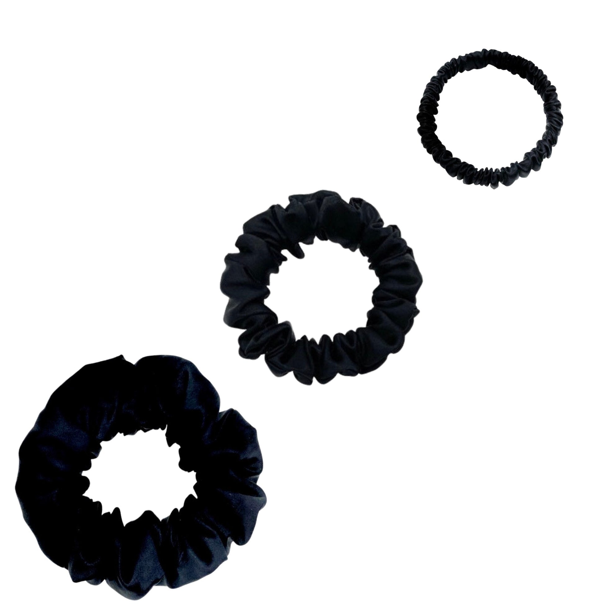 Silk Scrunchies Set - White - Mini, Small, Medium - Lovesilk.co.nz