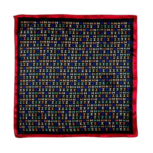 Multicolor H Letter Pure Mulberry Silk Scarf Bandana - Black