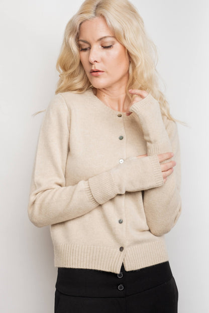 Cashmere Fingerless Gloves Mittens - Cream