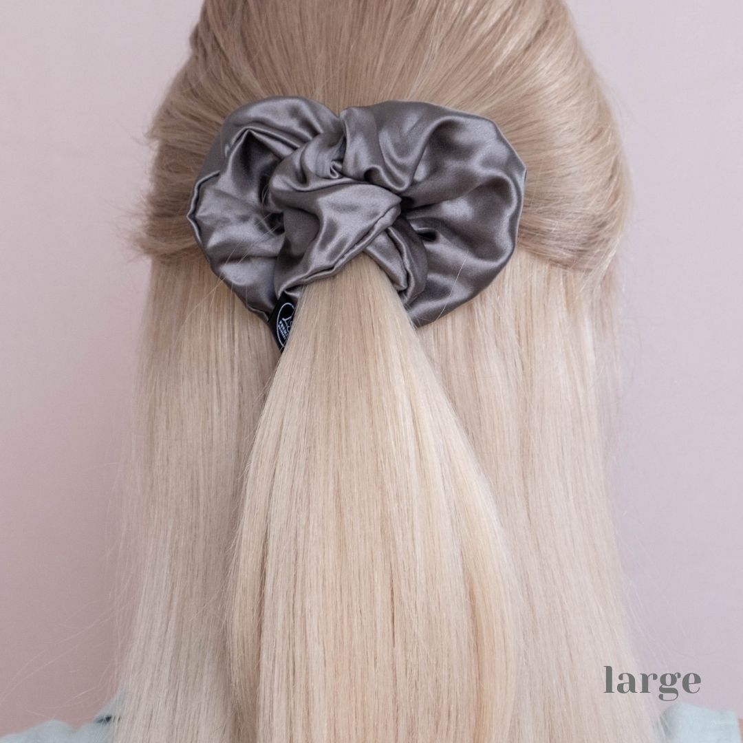 3 Pack Premium Mulberry Silk Scrunchies - Grey - Large - Lovesilk.co.nz