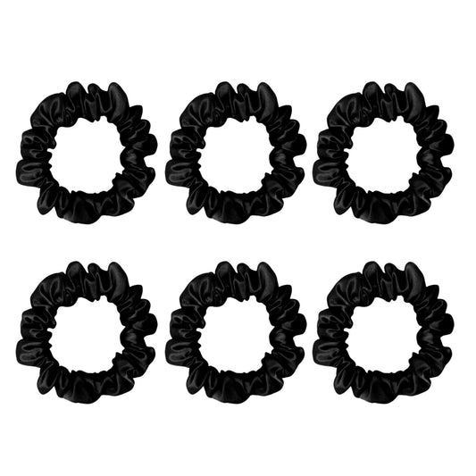 6 Pack Premium Small Mulberry Silk Scrunchies - Black