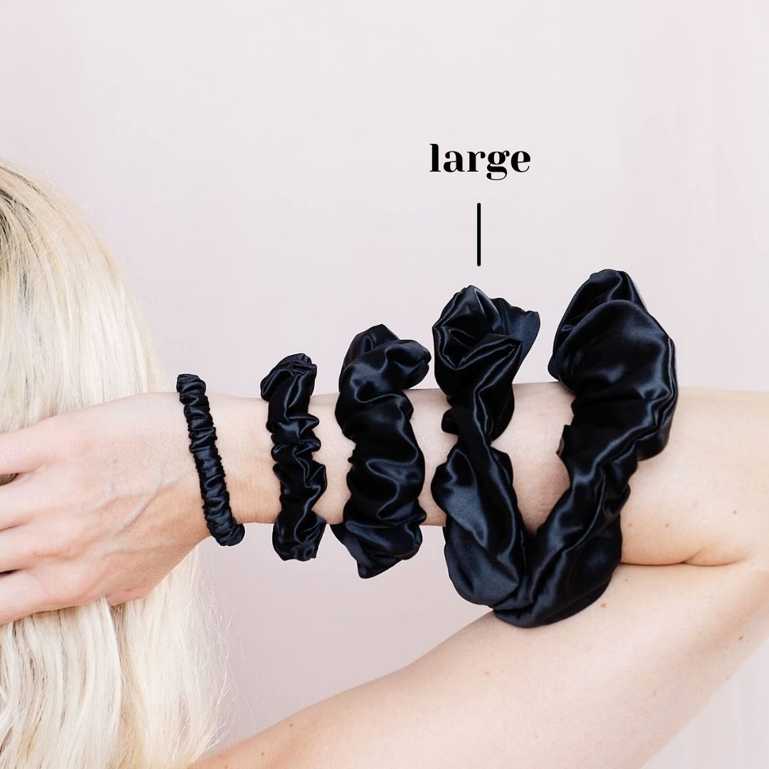 3 Pack Premium Mulberry Silk Scrunchies - Black - Large - Lovesilk.co.nz