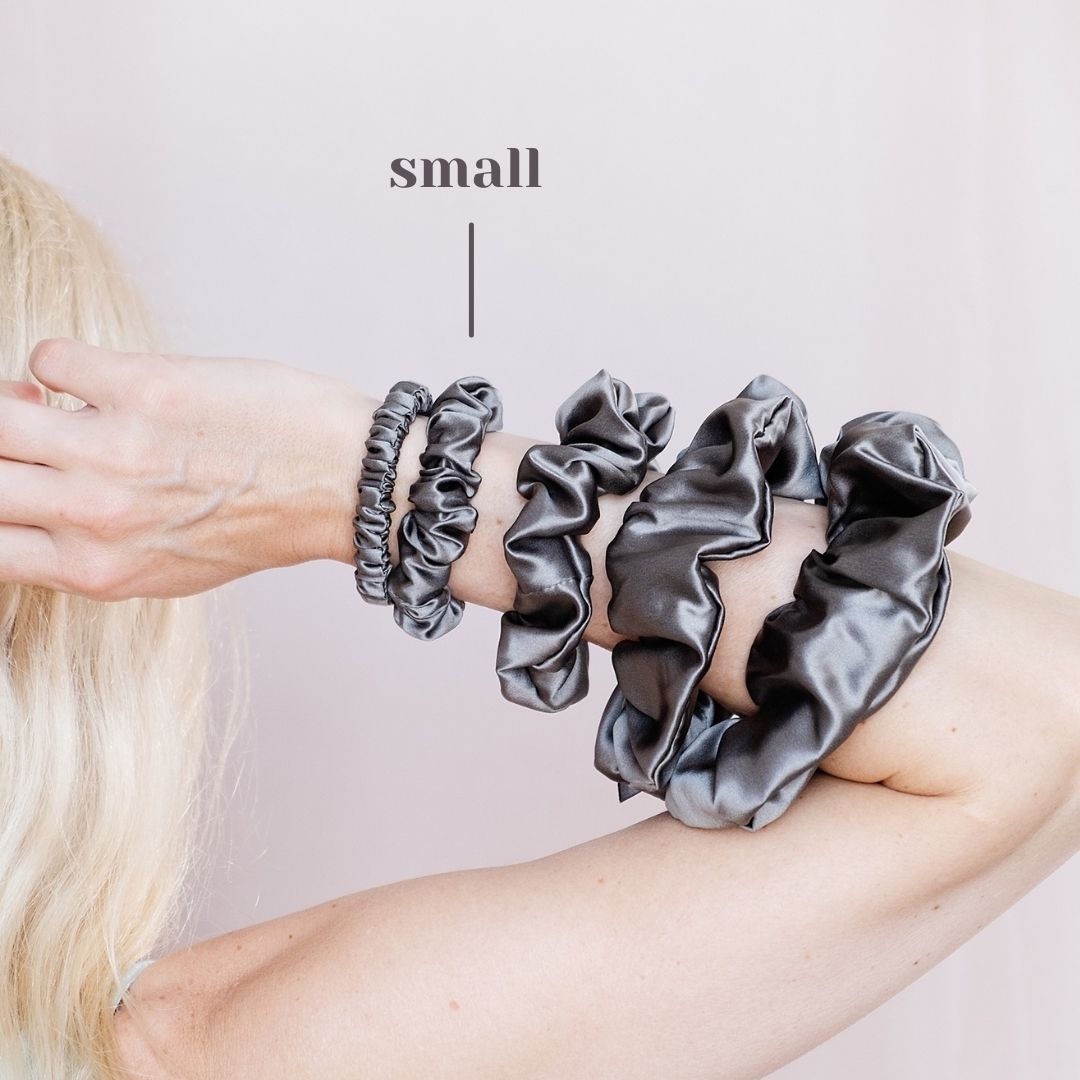 3 Pack Premium Mulberry Silk Scrunchies - Grey - Small - Lovesilk.co.nz
