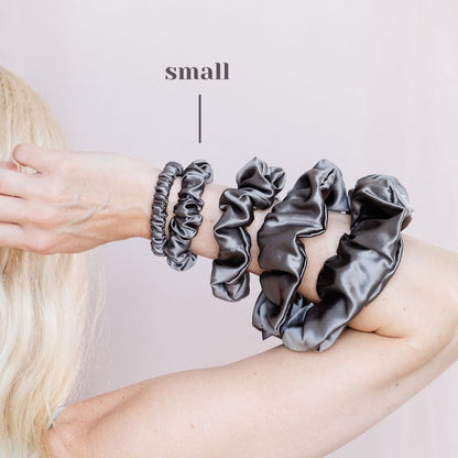 3 Pack Premium Mulberry Silk Scrunchies - Grey - Small - Lovesilk.co.nz