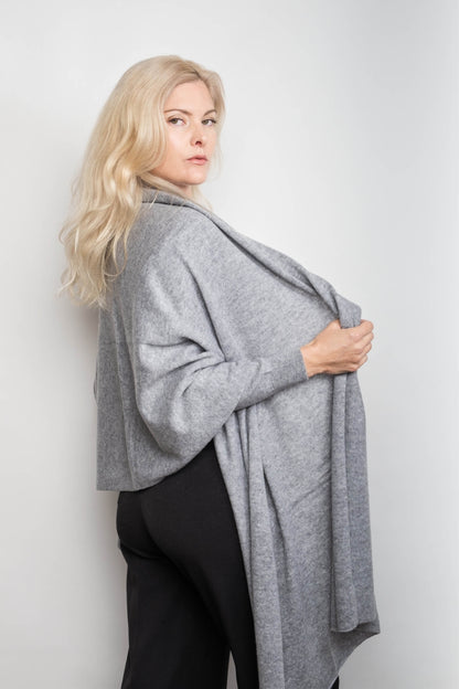 Versatile Pure Cashmere Wrap & Scarf - Grey