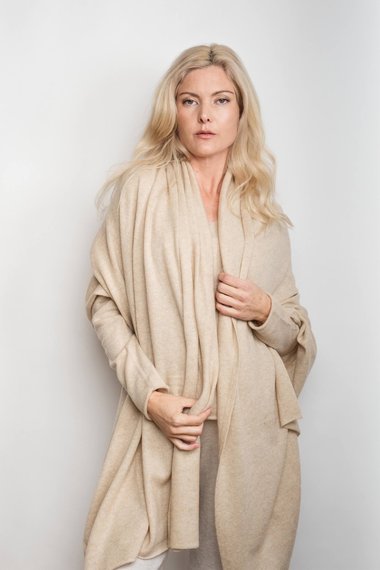 Versatile Pure Cashmere Wrap & Scarf - Cream