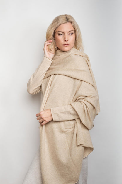 Versatile Pure Cashmere Wrap & Scarf - Cream