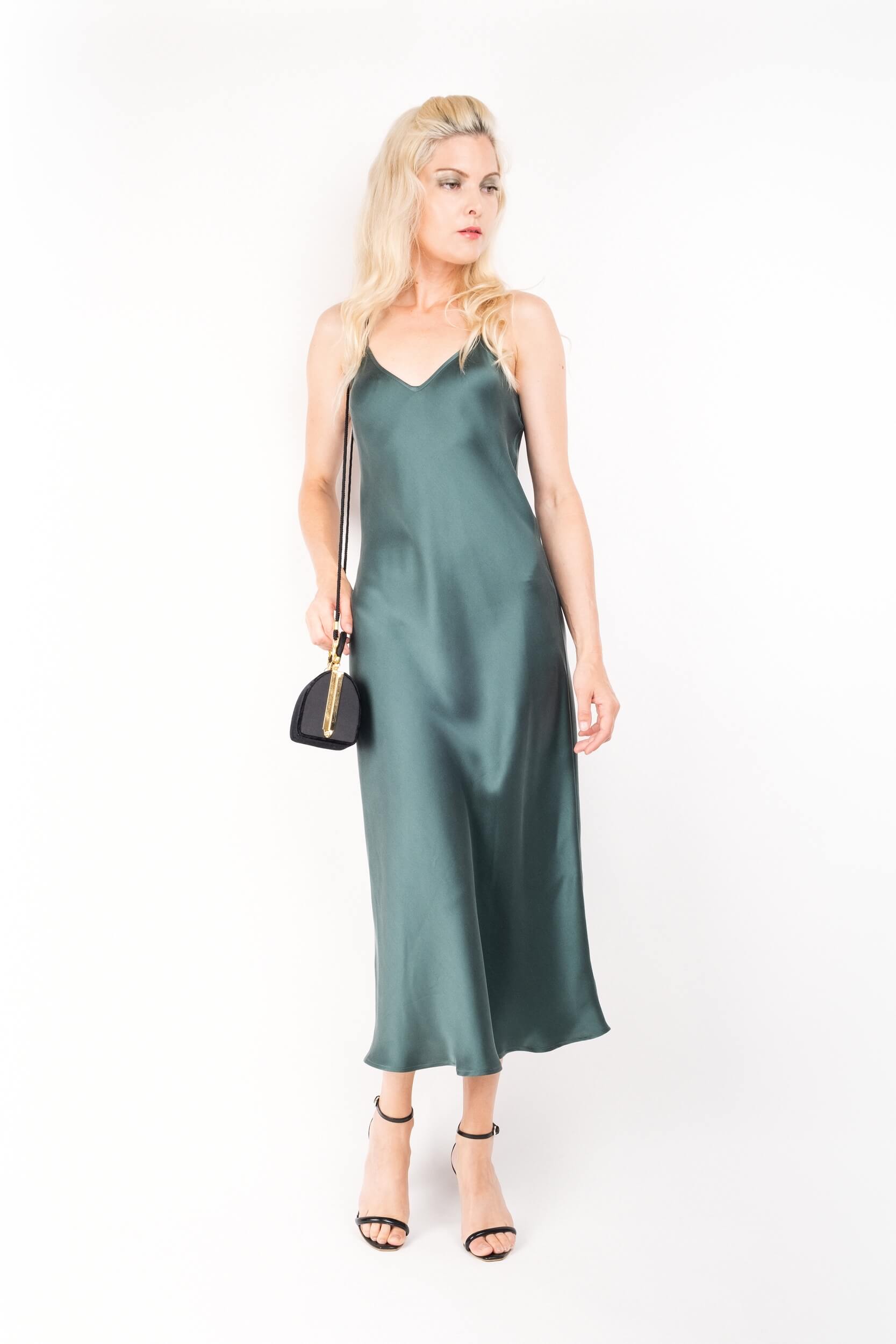 Vintage-Inspired Silk Slip Dress - Emerald - Lovesilk.co.nz