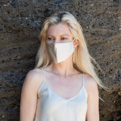 Reusable Silk 3D Face Covering Mask- Double Layer - Adjustable Ear Loops - Champagne - Standard Size - Lovesilk.co.nz