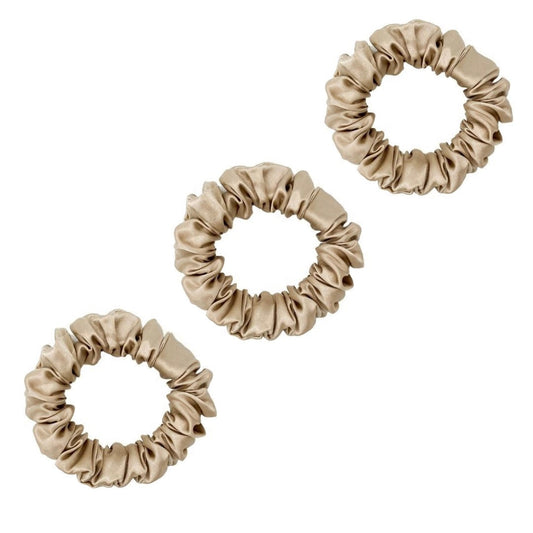 3 Pack Premium Mulberry Silk Scrunchies - Champagne Gold - Small - Lovesilk.co.nz