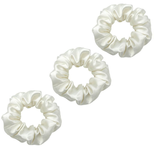 3 Pack Premium Mulberry Silk Scrunchies - White - Medium - Lovesilk.co.nz