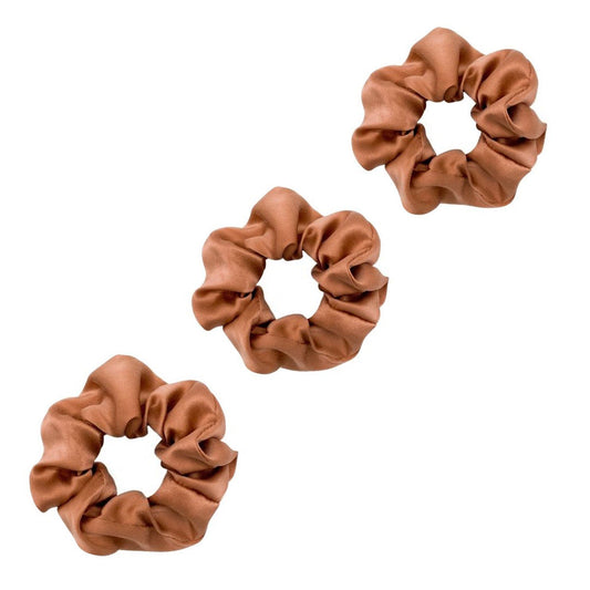 3 Pack Premium Mulberry Silk Scrunchies - Caramel / Rose Gold - Medium - Lovesilk.co.nz