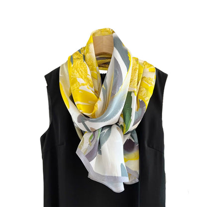 Floral Sunshine Pure Mulberry Silk Extra Large Long Scarf