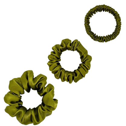 Silk Scrunchies Trio - Emerald - Mini, Small, Medium