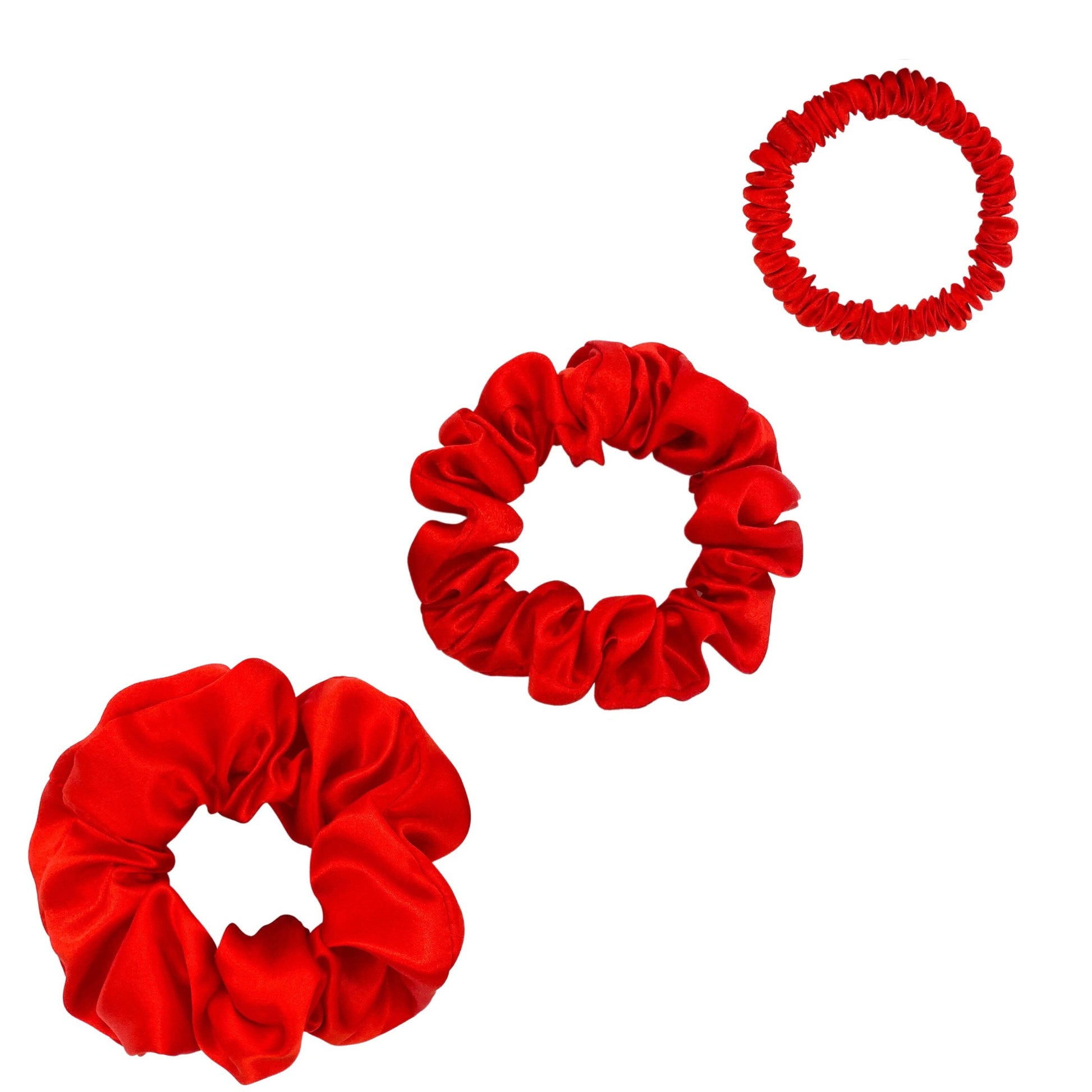 Silk Scrunchies Set - White - Mini, Small, Medium - Lovesilk.co.nz