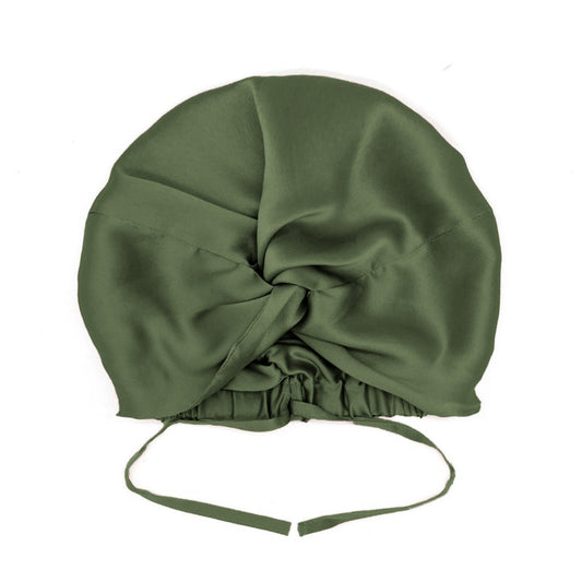 Double-Lined Adjustable Women Silk Hair Bonnet Mulberry Silk Turban Night Hair Care Hair Wrap - Viridian
