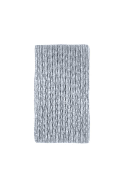 Slim Ribbed Cashmere Long Scarf - Grey